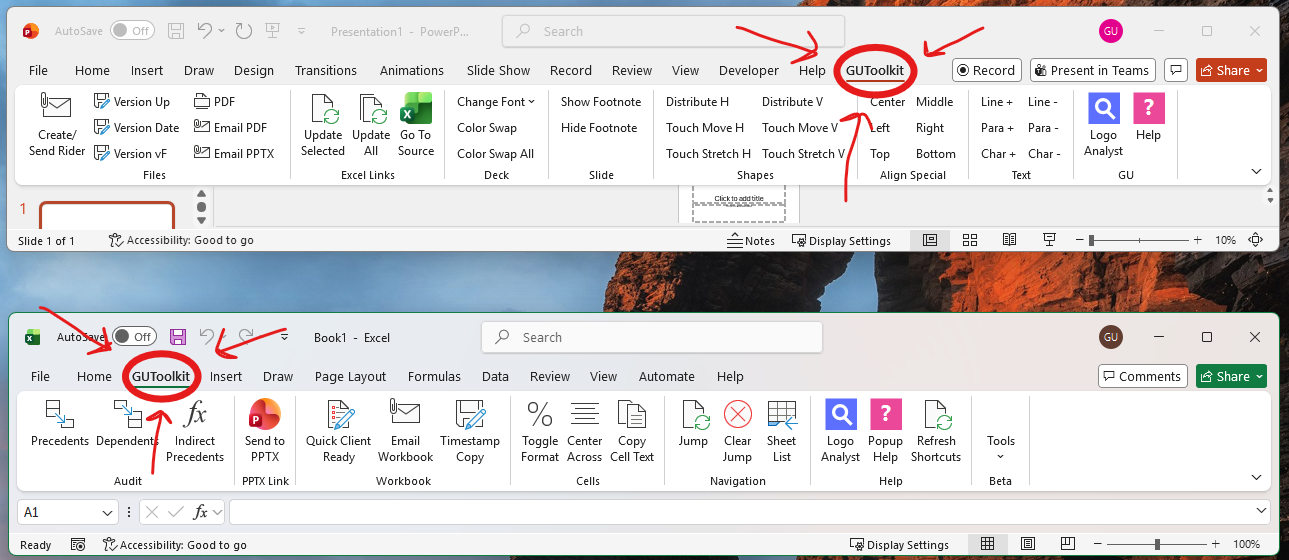 The GUToolkit ribbon tab